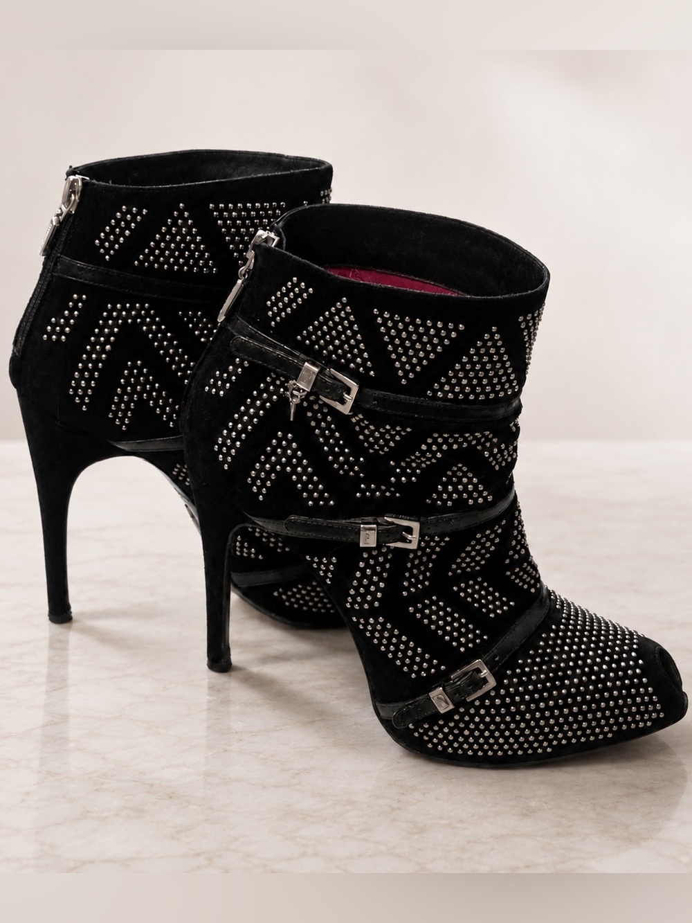 Cesare Paciotti Women’s Black Studded Suede Ankle Booties Size 38